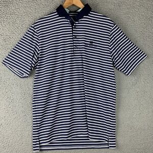 Greyson Golf Polo Shirt Men's M Navy Blue White Stripe Ojai Valley Inn logo